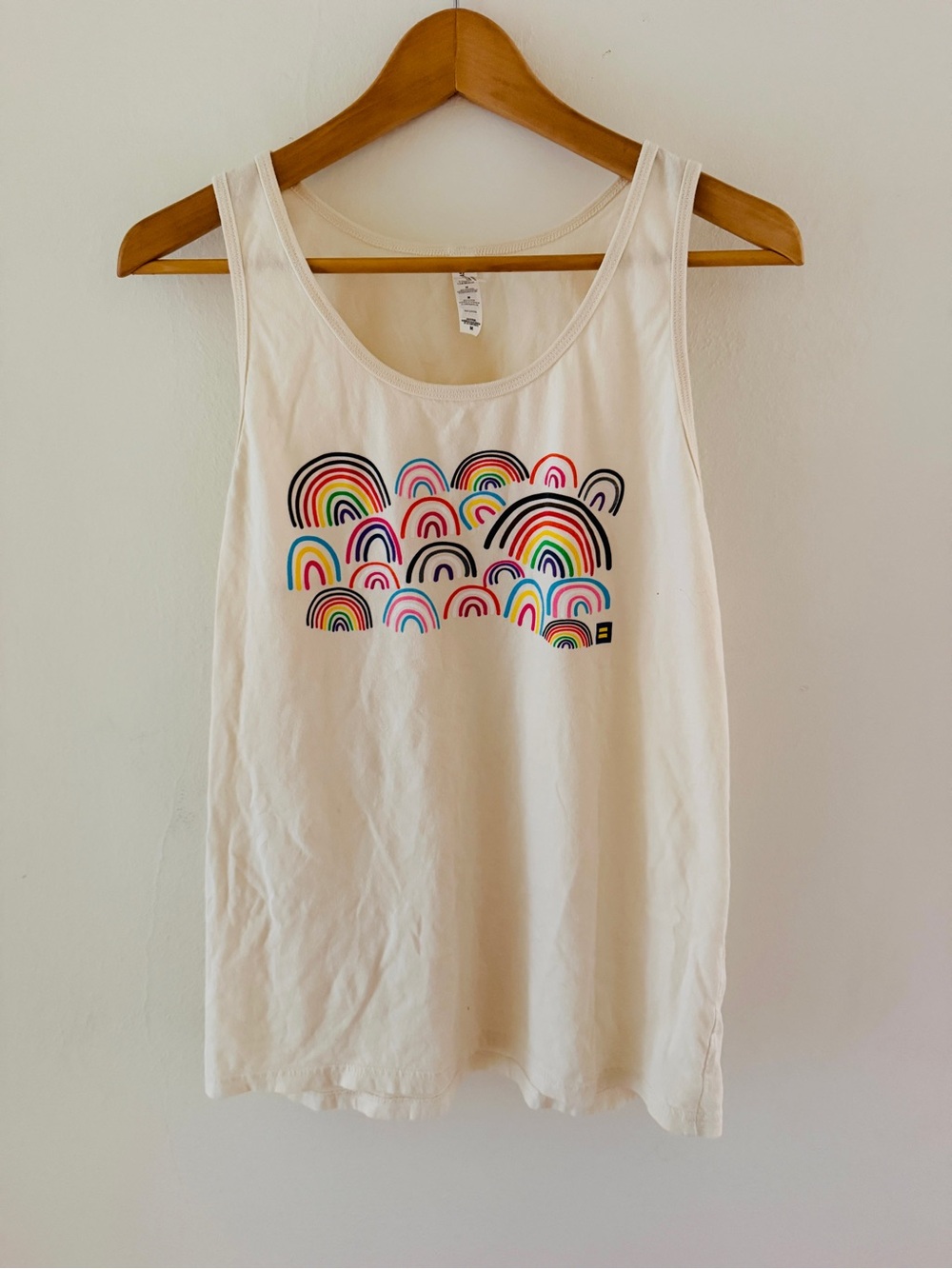 Unisex Bella Canvas White Tank Top sz M with Multicolor Rainbow Graphic